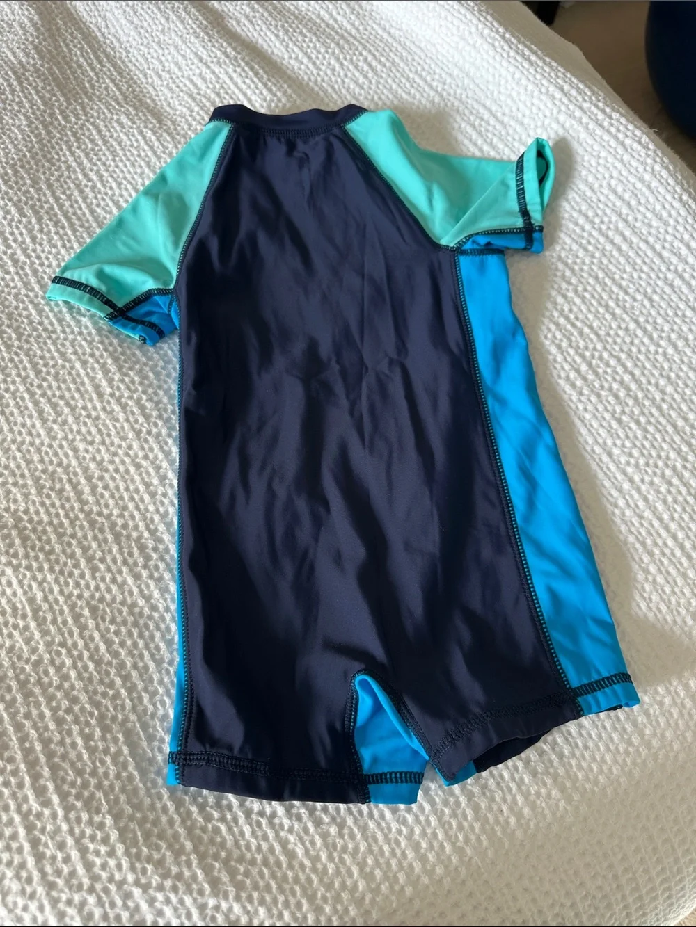 Gymboree Navy, Aqua and Teal Short Sleeve Zip-One-Piece Swim Suit
